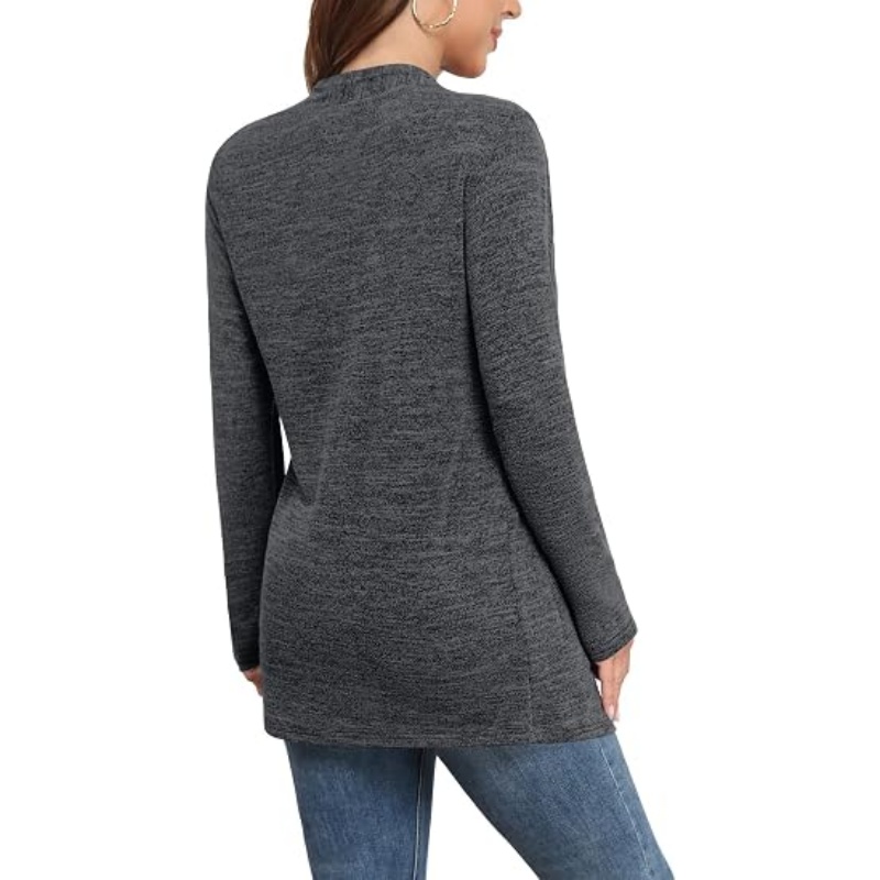 Women Lightweight Open Front Cardigan Long Sleeve Thumb‑Hole Cuffs Mid‑Length Casual Sweater Cardigan with Side Pockets S‑L