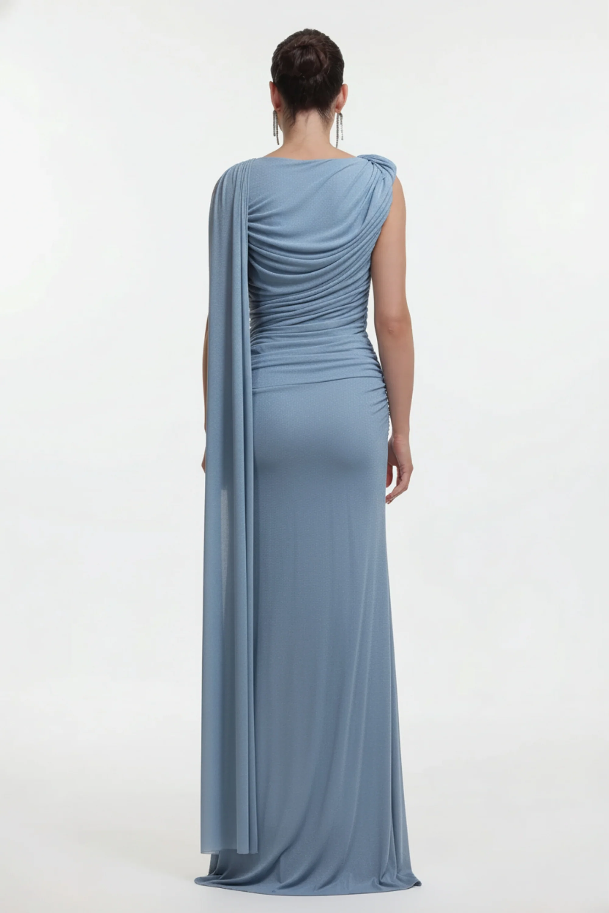 Mist Blue Draped Bodycon Maxi Dress