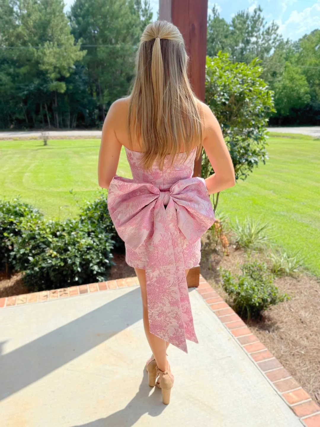 Strapless Tight Homecoming Dress with Back Bow