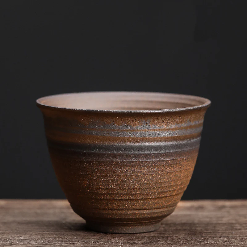 Simple Brown Striped Texture Ceramic Teacup Kung Fu Tea Cup Bowl