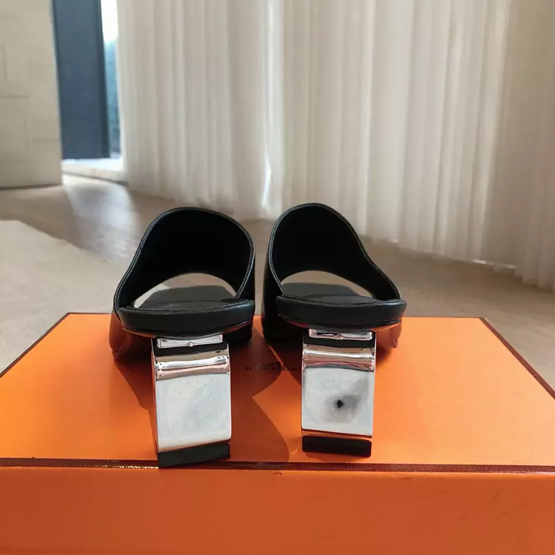 Fashion High Quality 6cm Heel Real Leather Slippers LX-872309