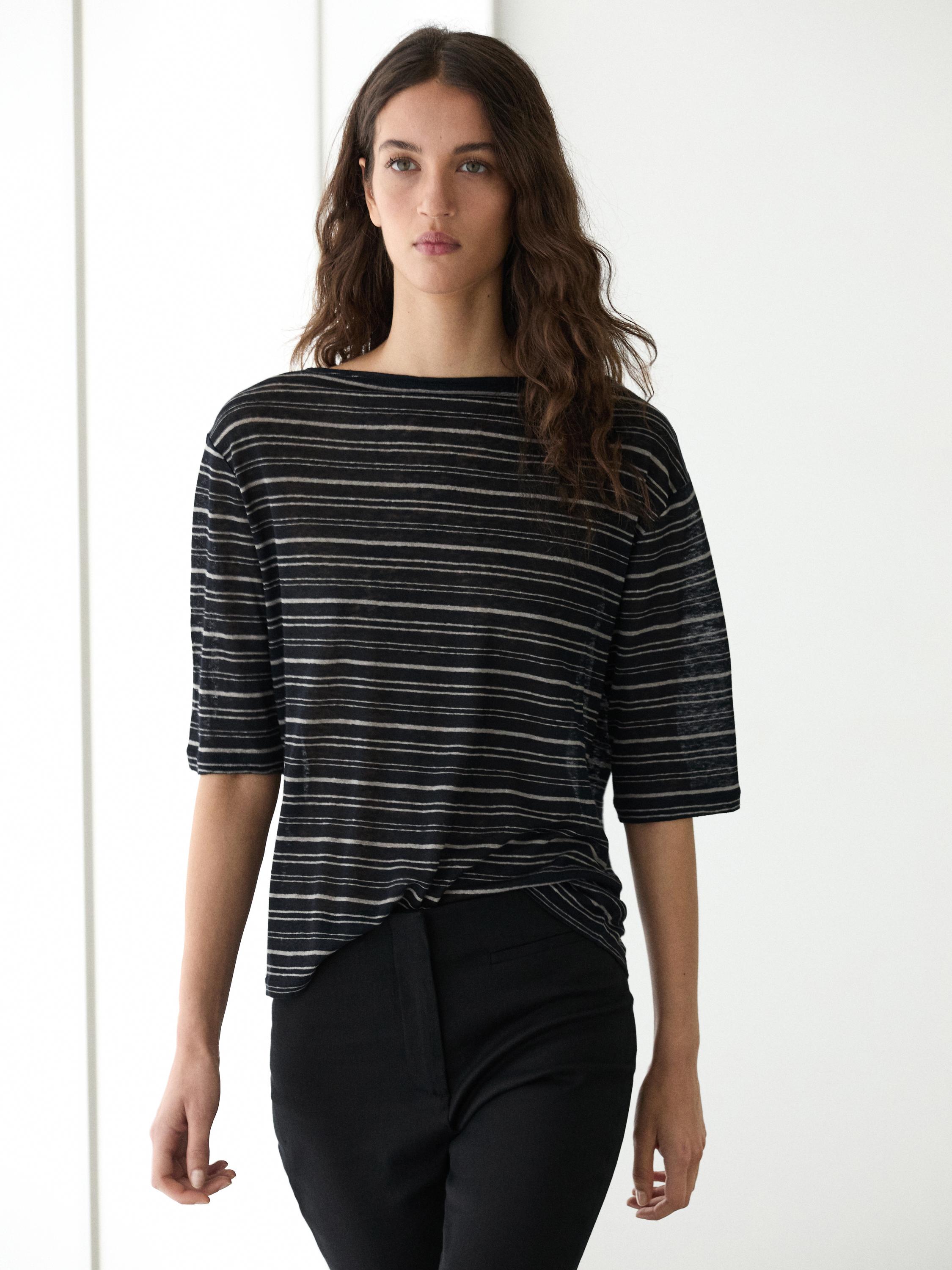 Camiseta punto manga 3/4 rayas lino