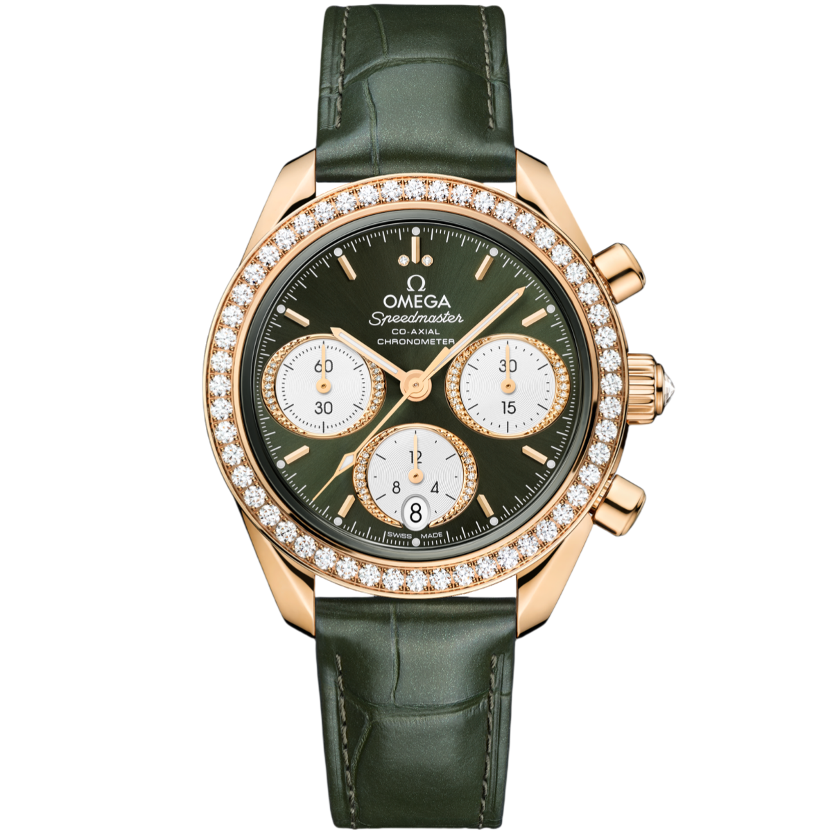 Omega Speedmaster 38 Green Dial 38mm with Diamond Moonshine™ 18k Rose Gold Strap 324.58.38.50.60.001