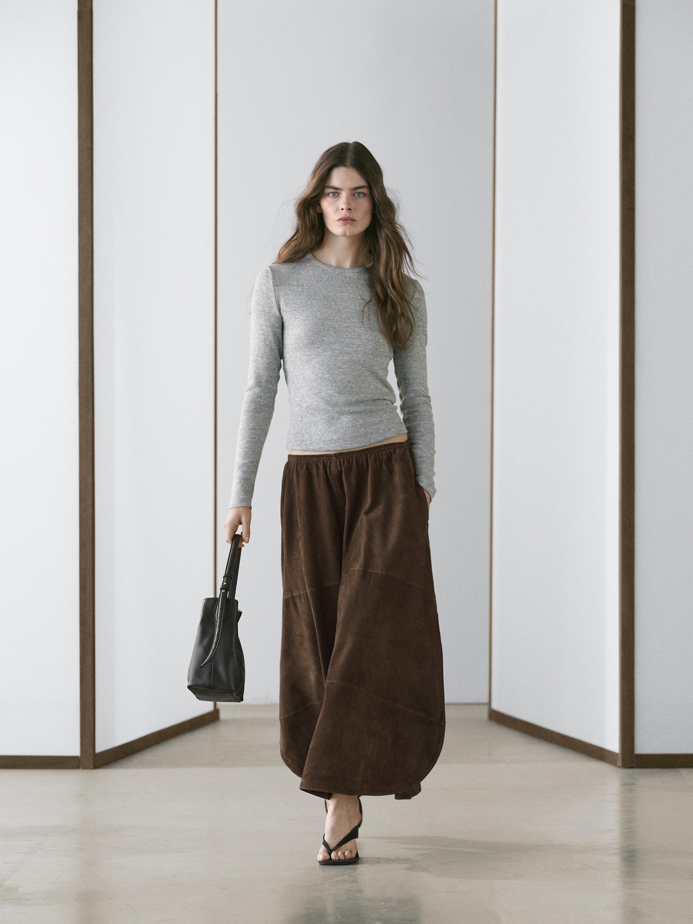 Falda midi piel ante