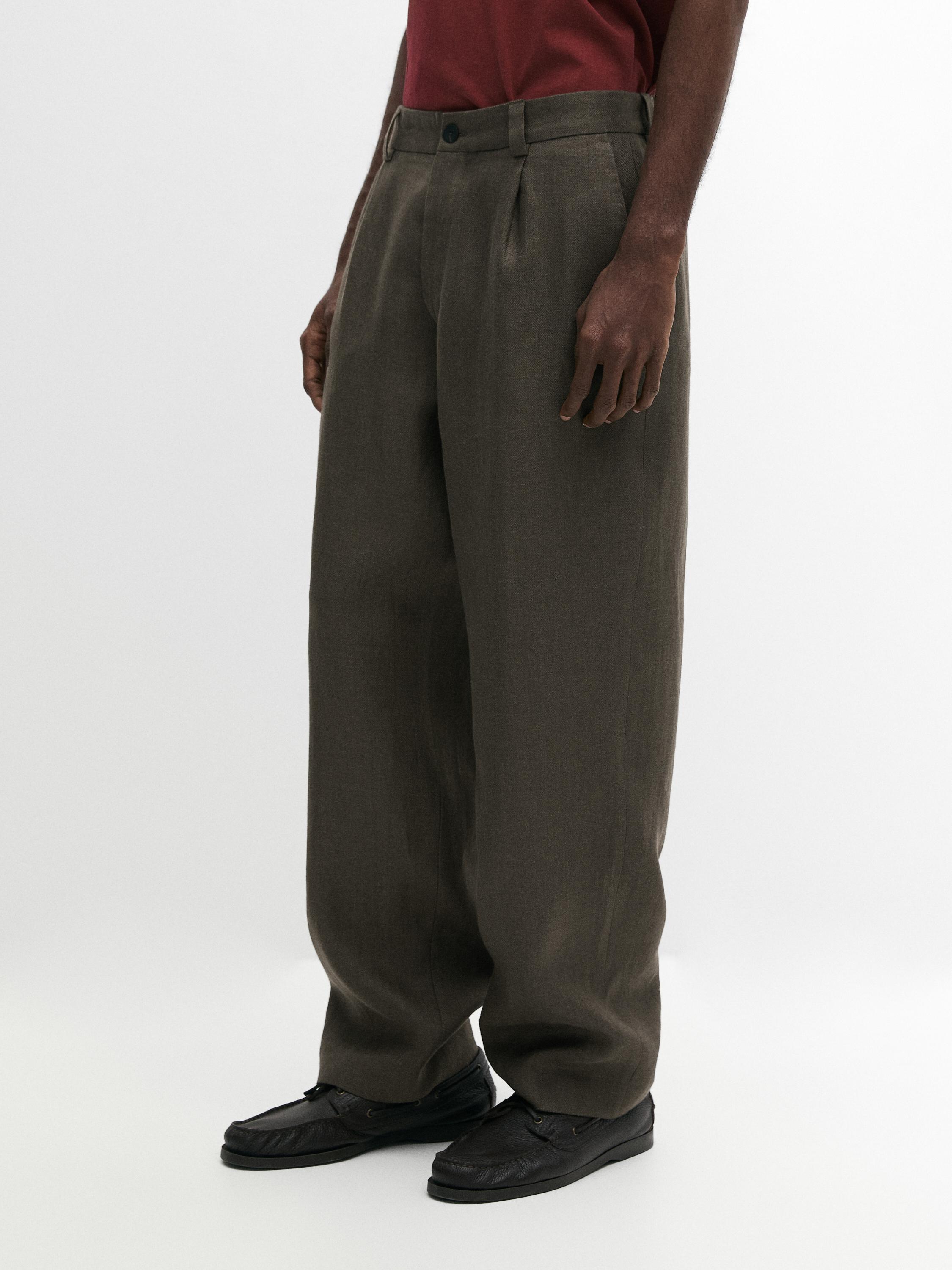 Pantalón detalle espiga lino
