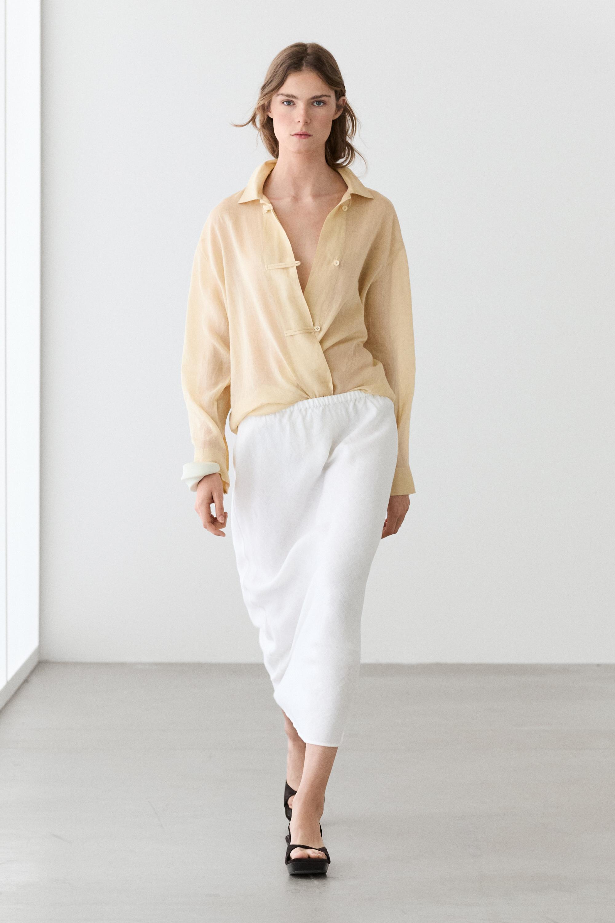 Camisa fluida total look 100% ramio
