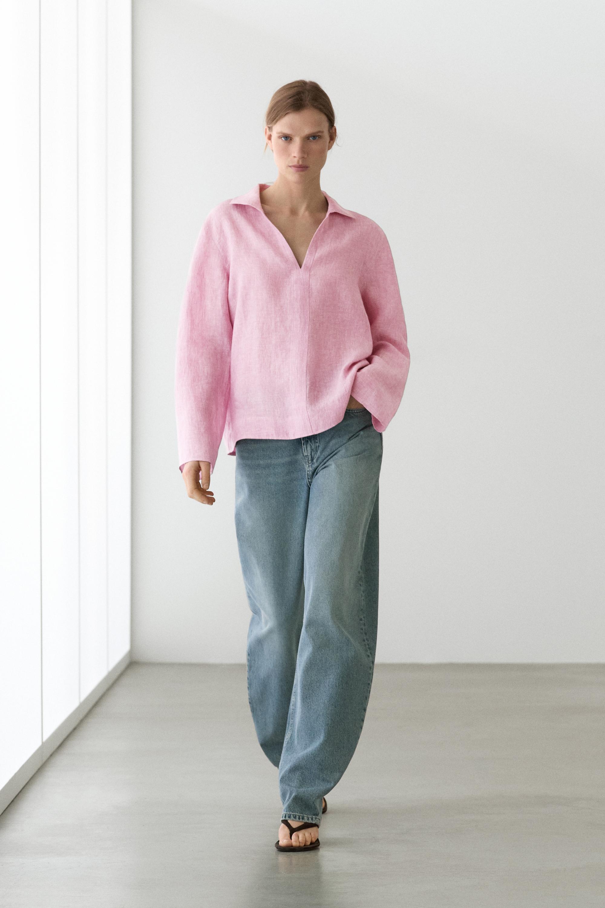 Blusa cuello pico solapa 100% lino