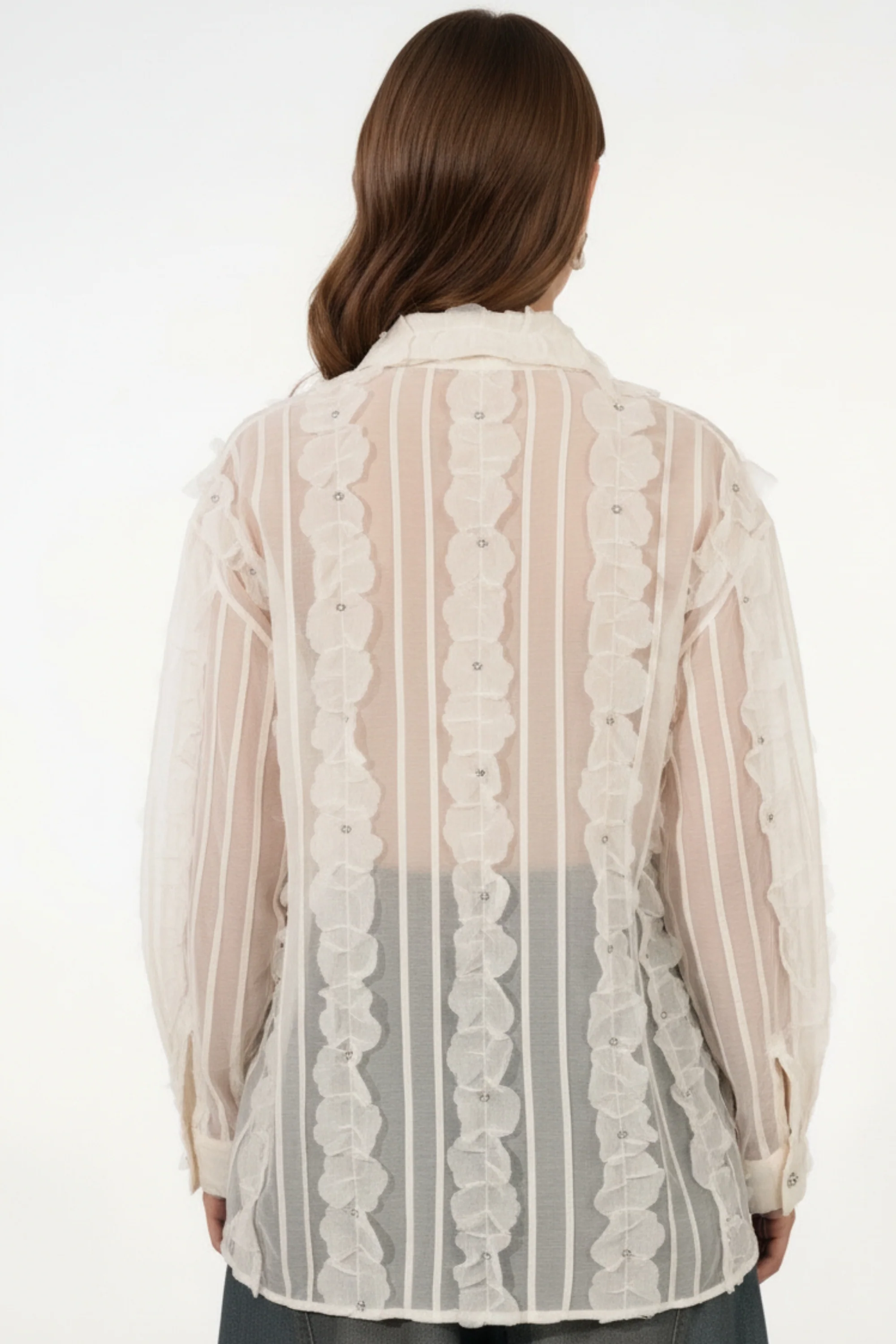 Applique Cream Sheer Shirt