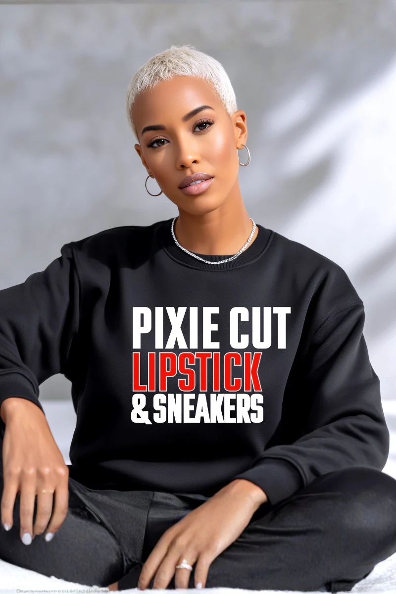 Pixie Cut, Lipsitck, & Sneakers Sweatshirt (blk)