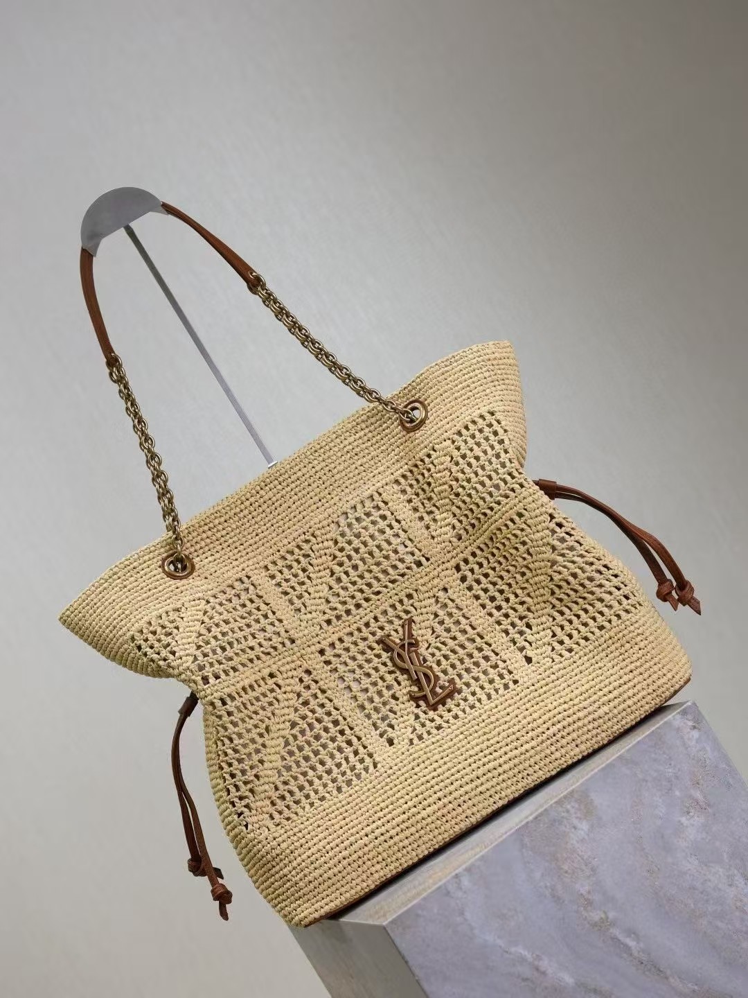 【SUPER CLONE】12A YSL JAMIE SHOPPER TOTE BAG BEIGE woven raffia