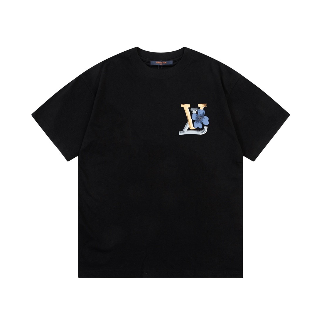 LV Flowers printed with colored lettering t-shirt
