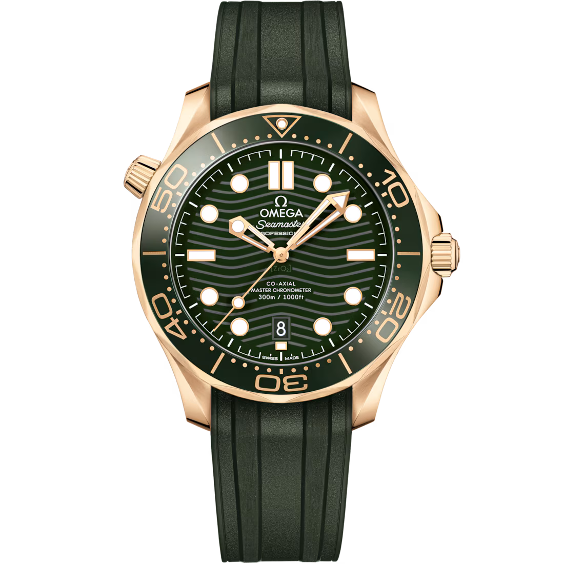 Omega Seamaster Diver 300m 42mm Moonshine Gold Green Dial Rubber Strap 210.62.42.20.10.001
