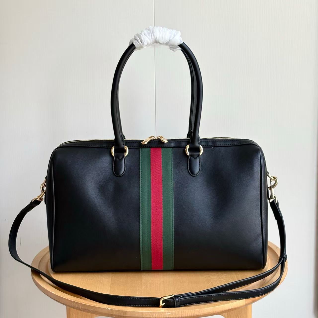 Black leather handbag 15.2″ × 8.9″ × 5.1″