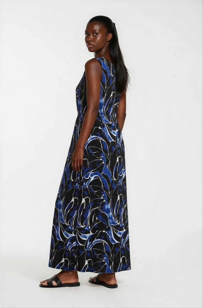 Sleeveless Printed Maxi Dress - Blue