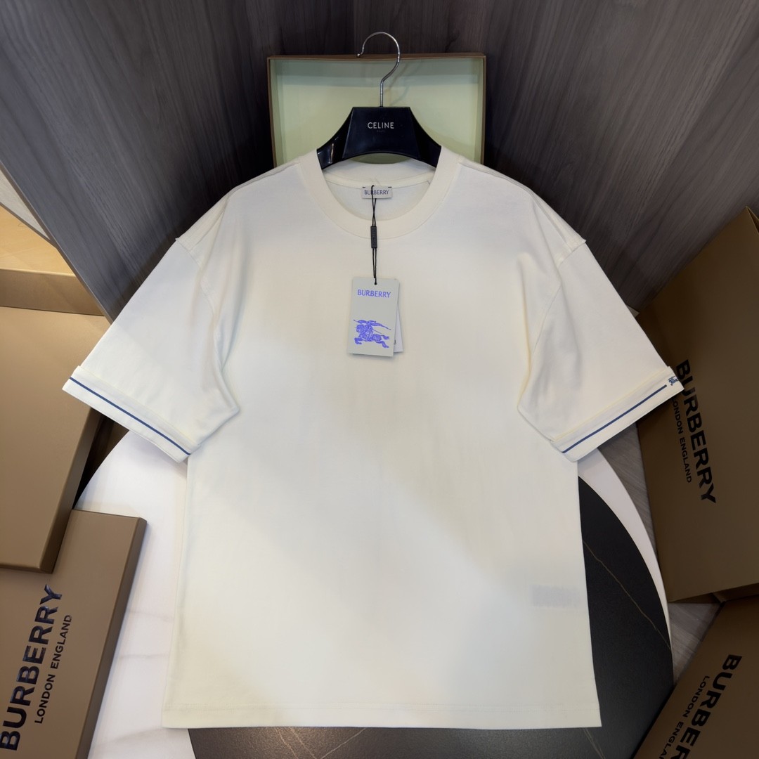 BBR 2024ss the latest white cloth cuffs stitching small war horse printed cotton t-shirt