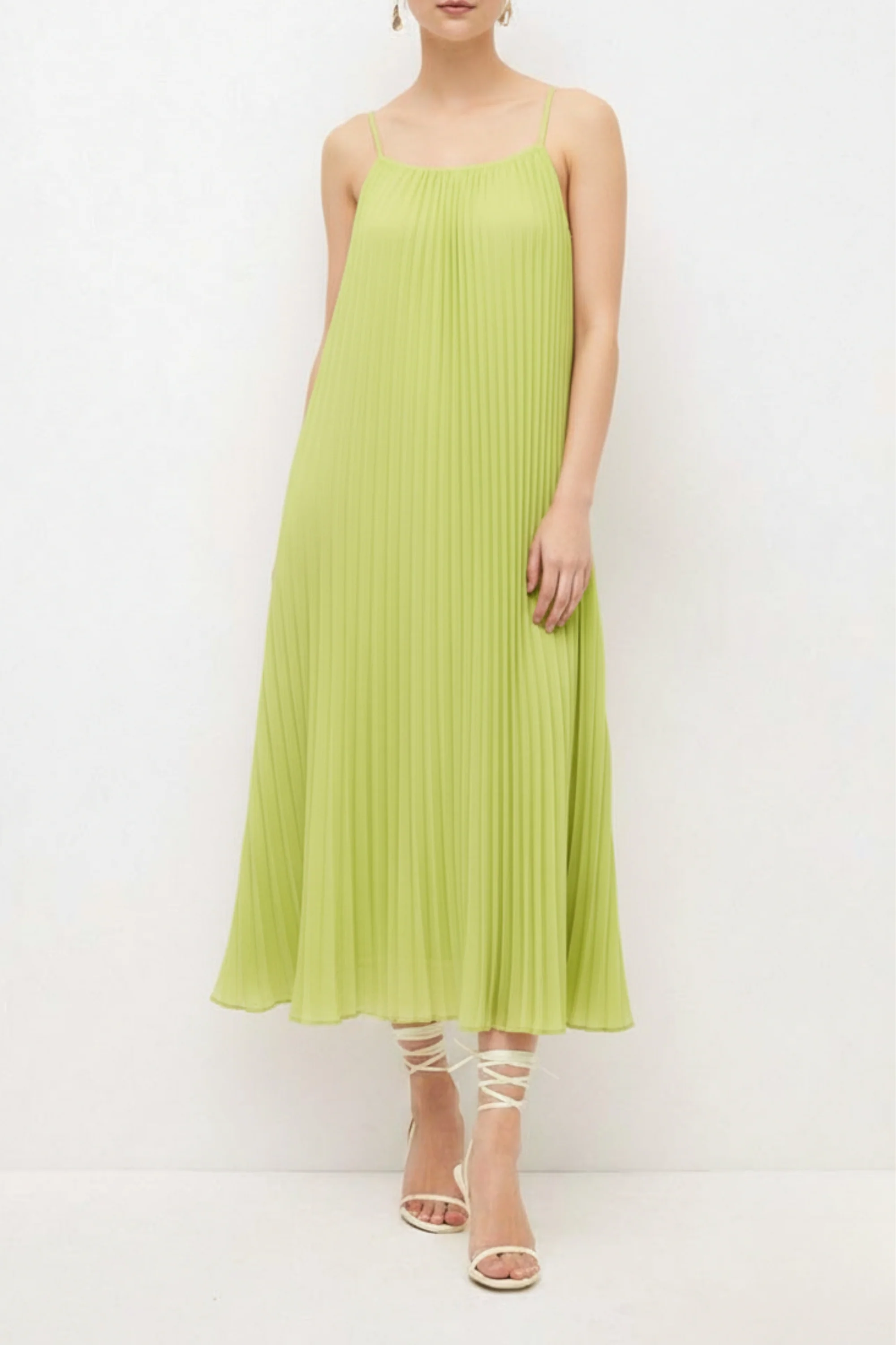 Parrot Green Pleated Dress