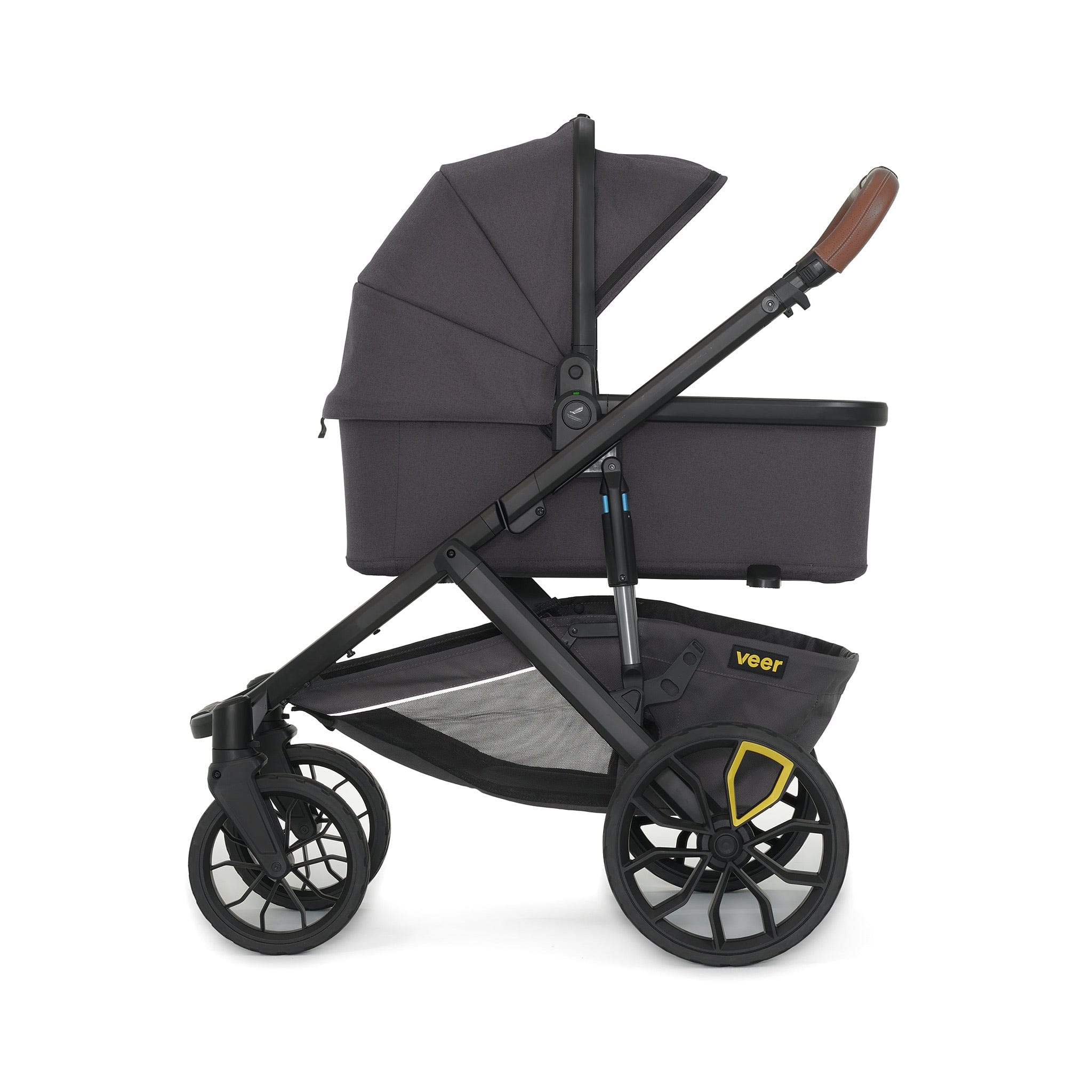 Veer Switch&Roll Luxe Single-to-Double Stroller with Leather Kit + Bassinet Bundle - Green Jasper