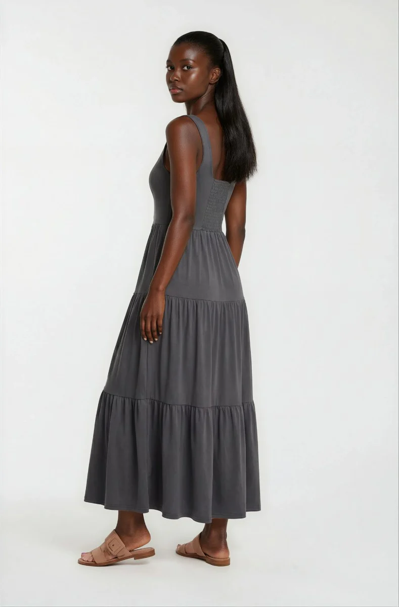 Sleeveless Tiered Maxi Dress - Grey