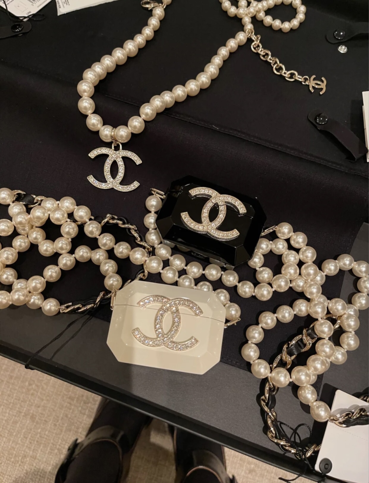Chanel Pearl Crystal Necklace Airpods Case
