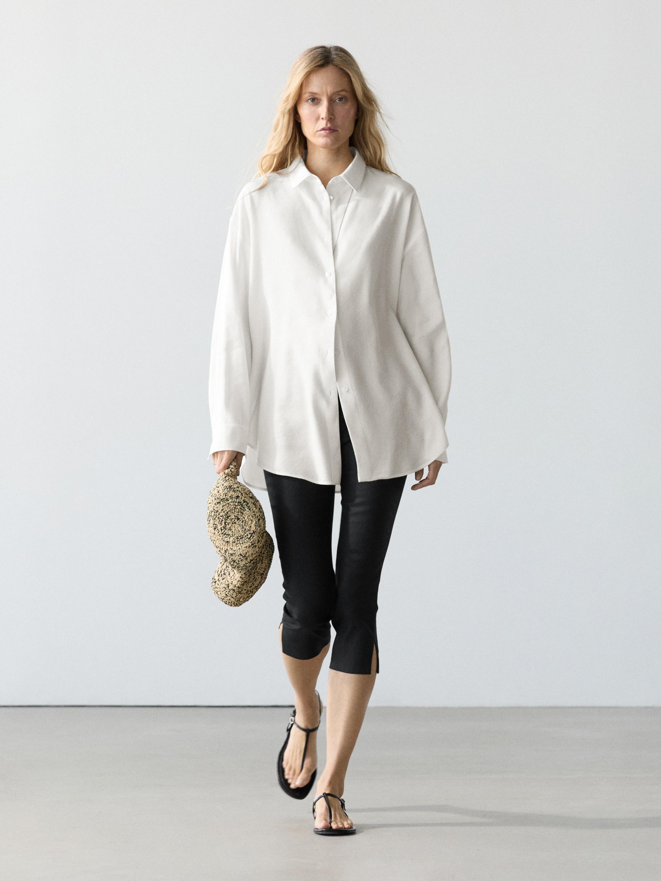 Camisa fluida total look con lino