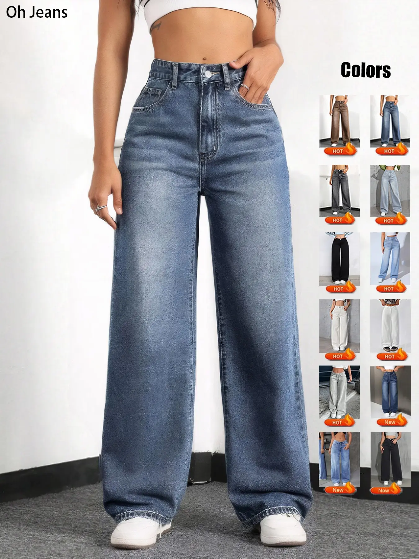 Women's Elastic Waist Denim Jeans with Pockets and Buttons, Casual Basic Fashion Comfortable Trousers for All Seasons, Perfect for Any Occasionstacked pants
