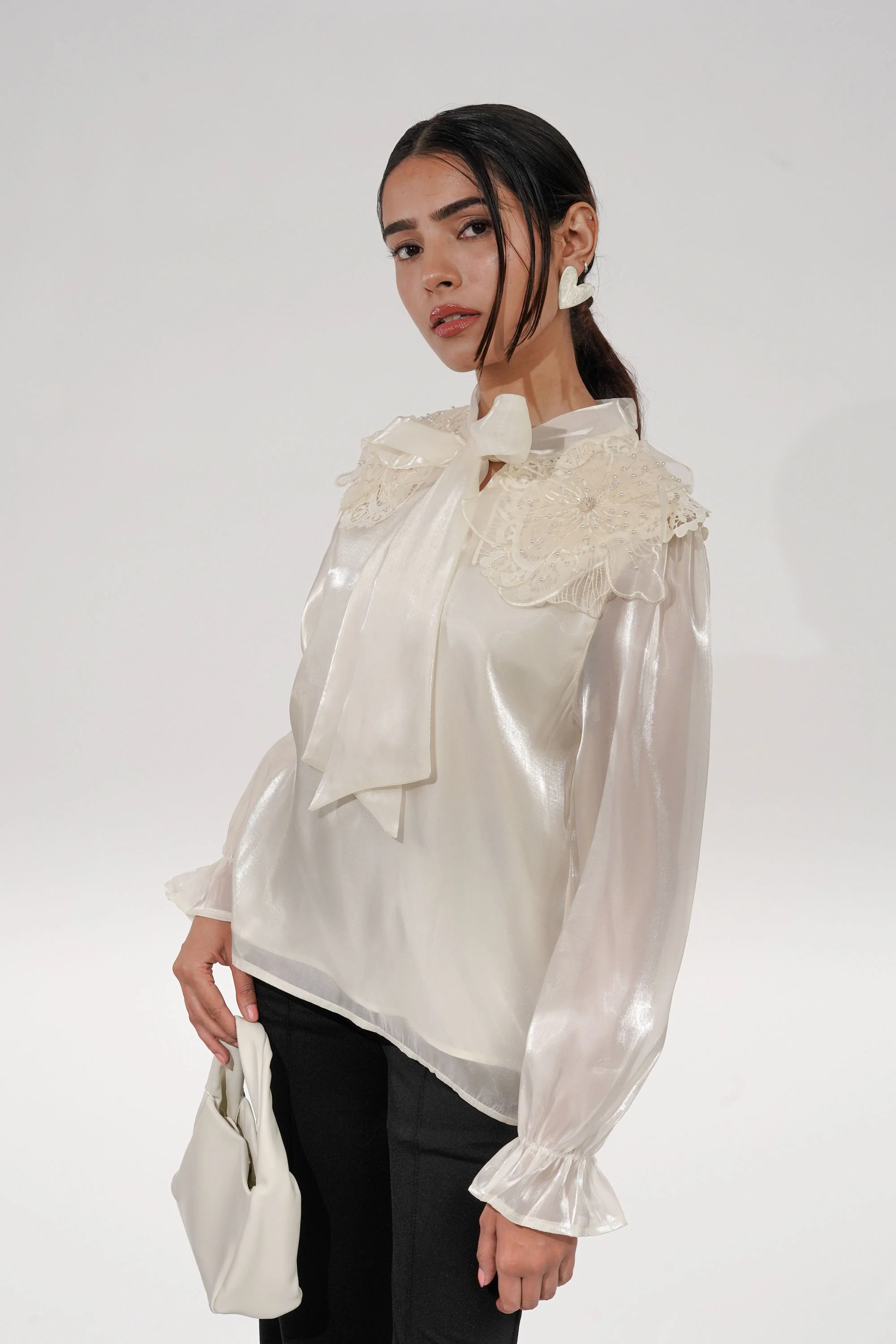 Pearl Flower Embroidered Tissue Top