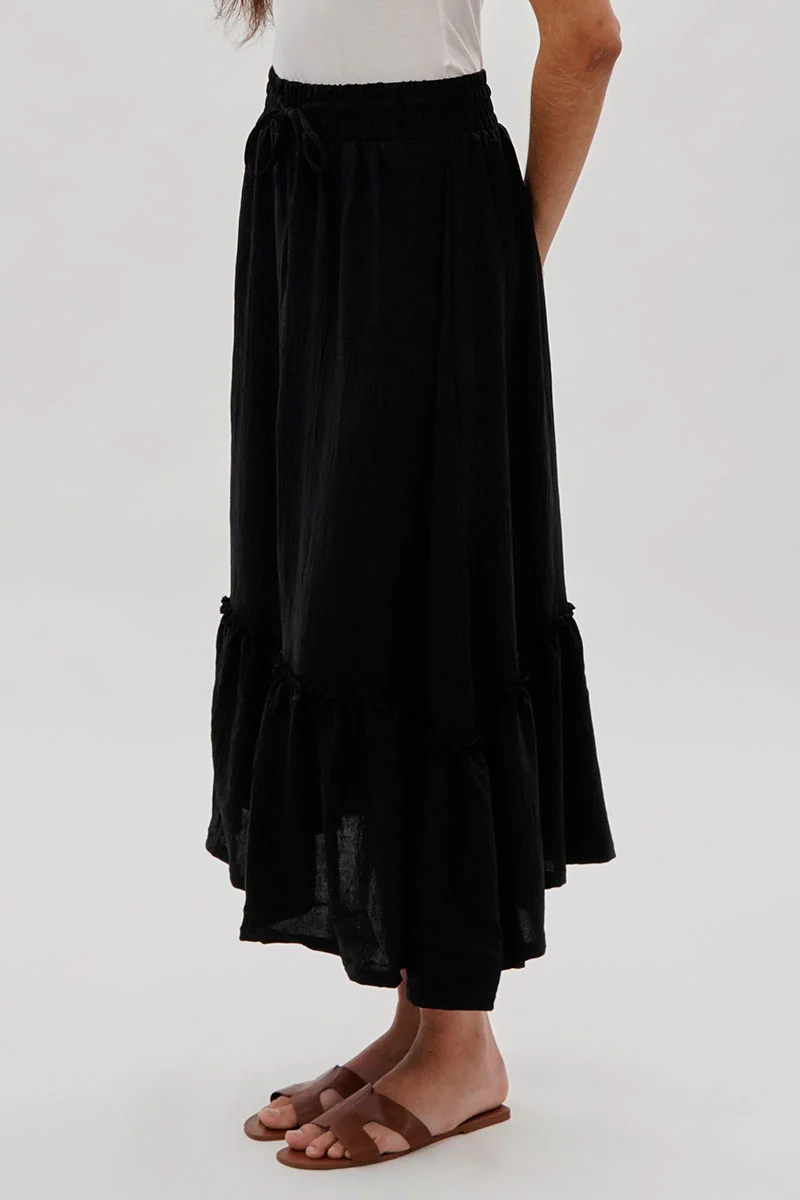 Vintage Tiered Cinched Skirt - Black