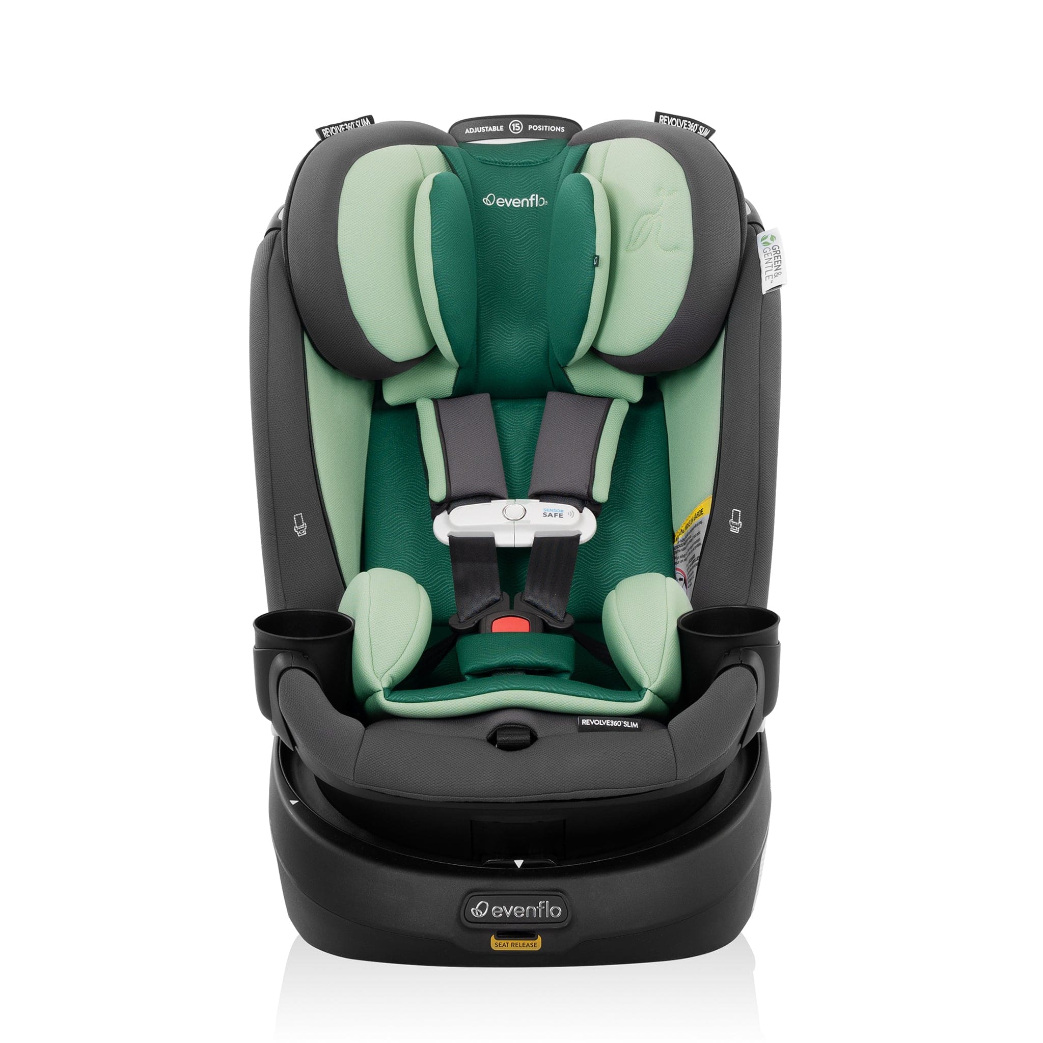 Evenflo Revolve360 Slim 2-in-1 Rotational Convertible Car Seat with SensorSafe - Peridot Green (Green & Gentle)