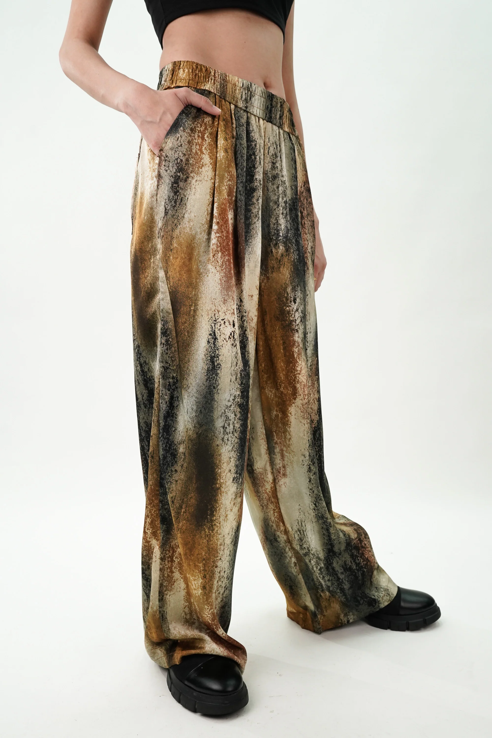 Warm Tone Wide leg Satin Pants