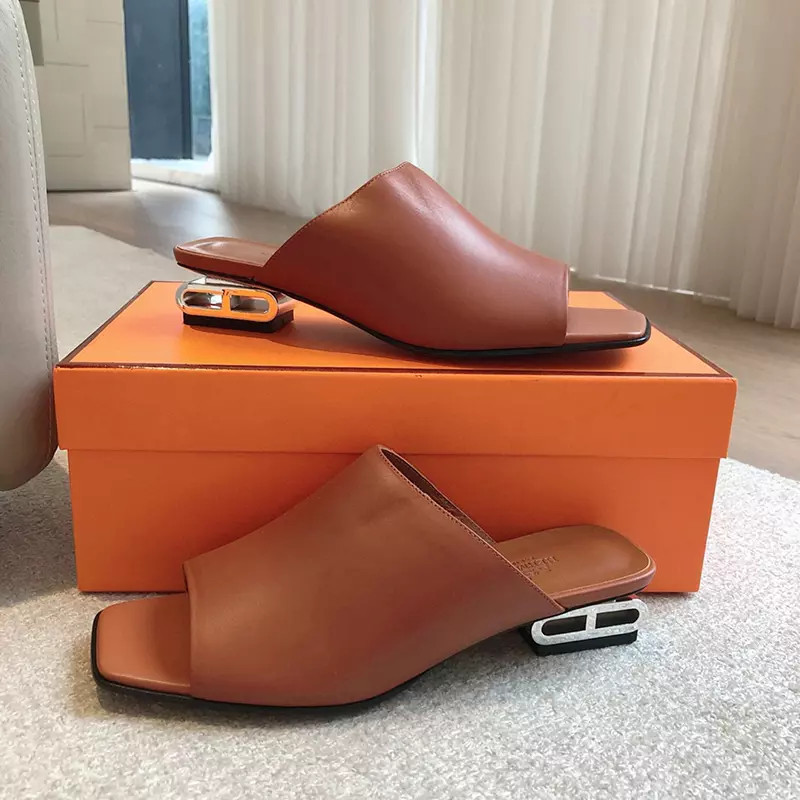 Fashion High Quality Real Leather Slippers with 2.5cm heels LX-872308