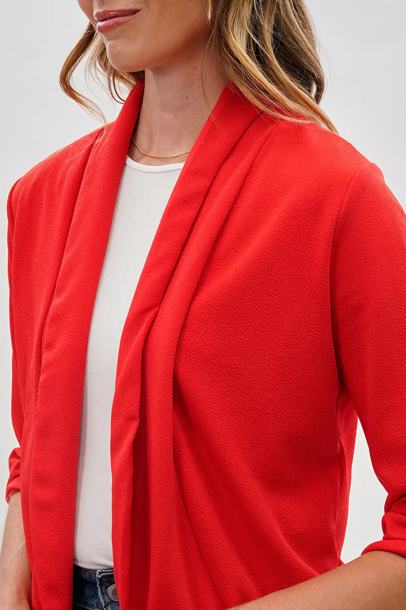 Open Roll Up Sleeve Blazer - Red
