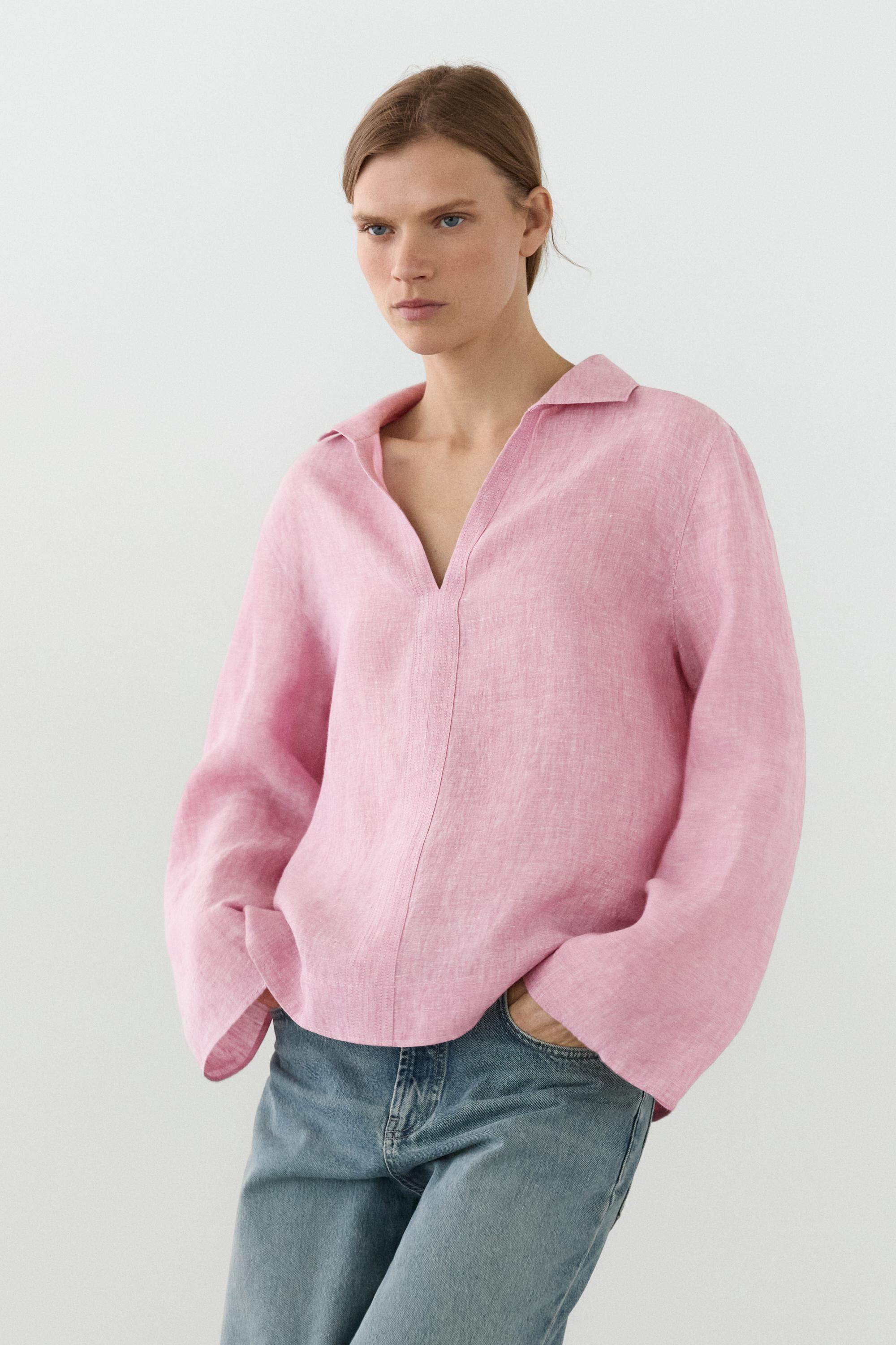 Blusa cuello pico solapa 100% lino