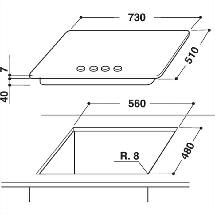 WHIRLPOOL - Piano cottura a gas IXELIUM GMR 7522/IXL 73cm-Acciaio inossidabile