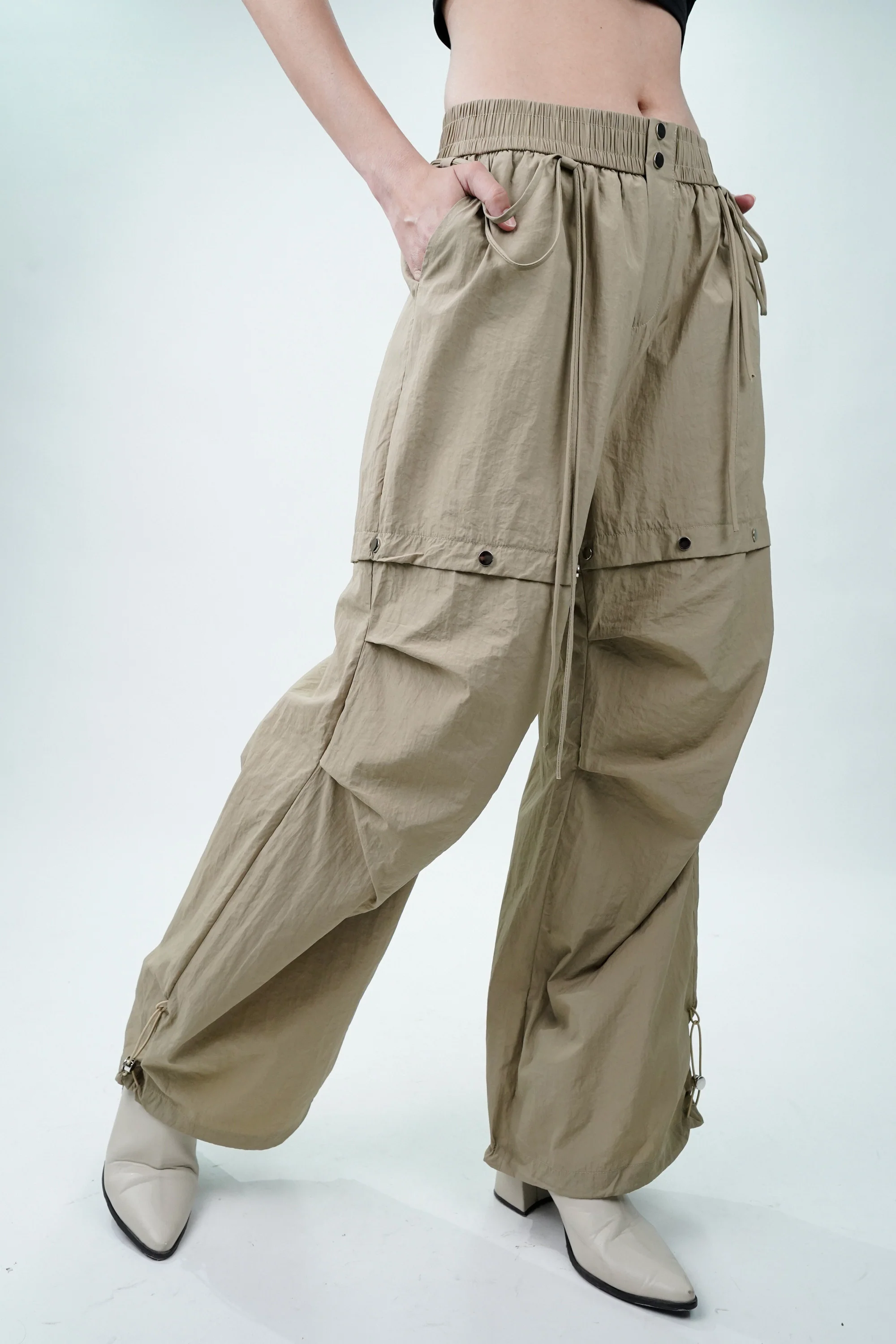 Beige Cargo Pants with Snap Buttons