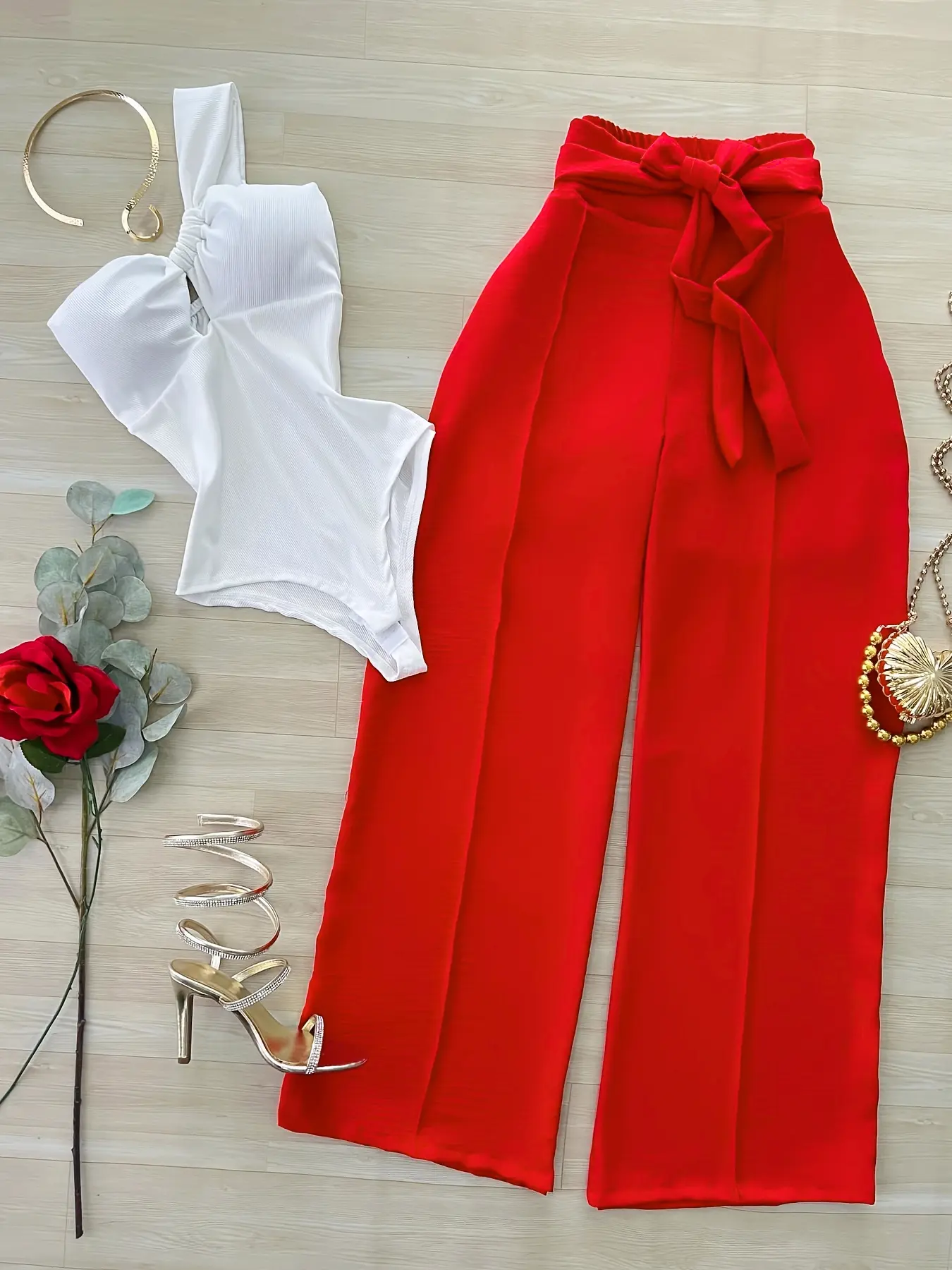Elegant Jumpsuit + Wide Leg Pants Set, Top, Womenswear, Lightweight, Flowy, Sexy Vacation, Perfect for Summer, Stylish and Comfortable