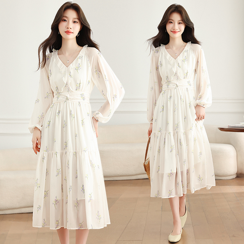 French style long floral dress for women
