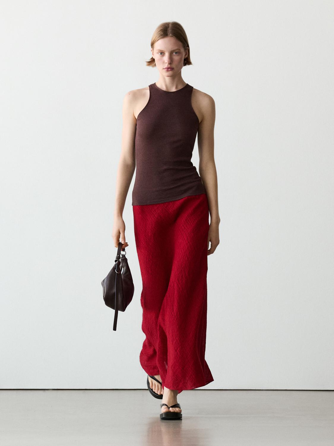 Falda midi vuelo 100% lino