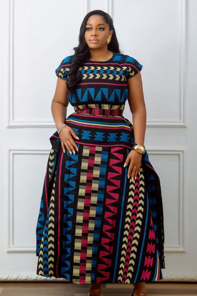 Multicolored African Print Peplum Maxi Dress