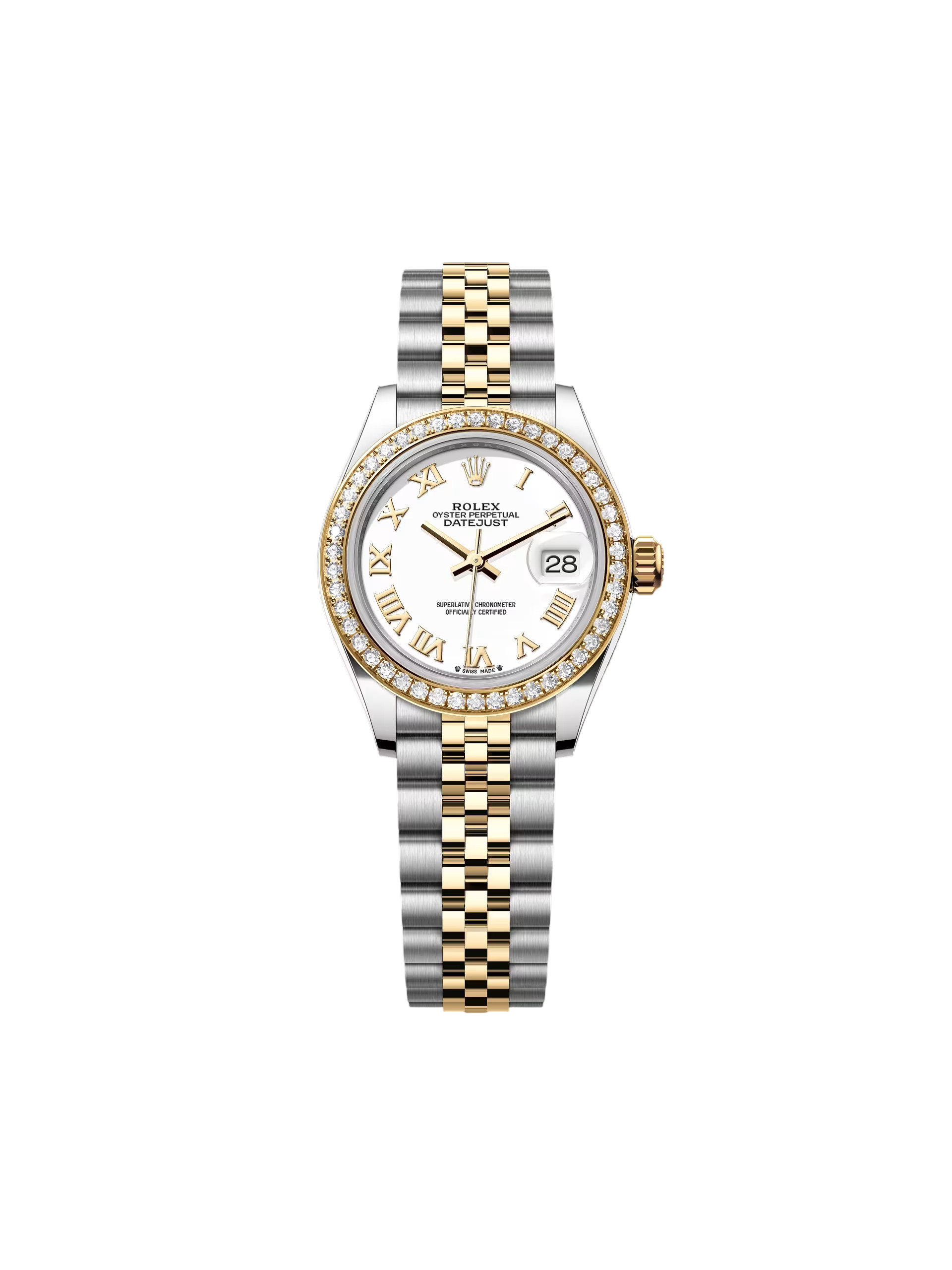 Rolex Lady-Datejust 28mm 279383RBR White Roman Dial Yellow Rolesor Oyster Bracelet