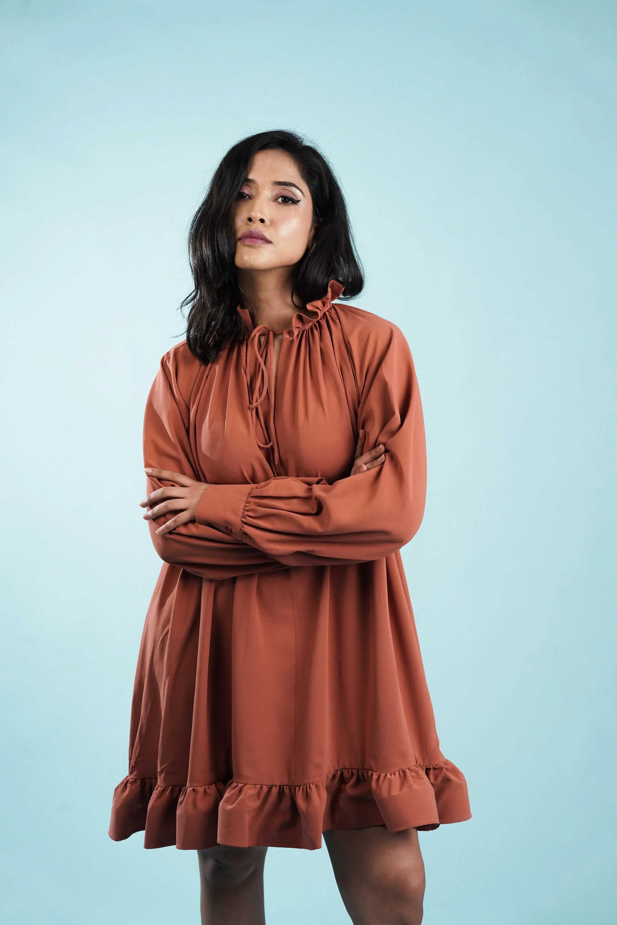 Salmon Ruffle Tunic Dress