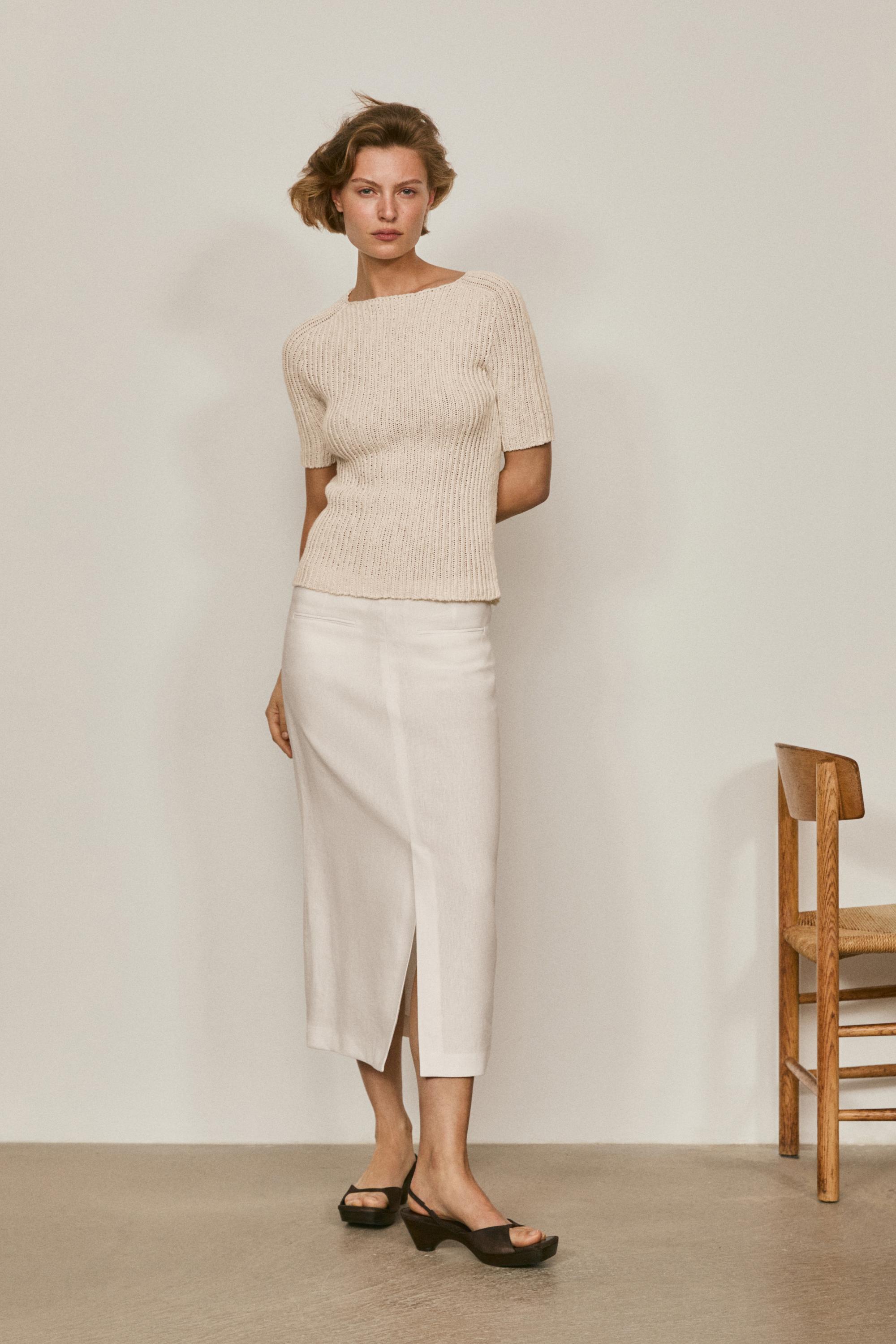 Falda midi recta con lino - LIMITED EDITION