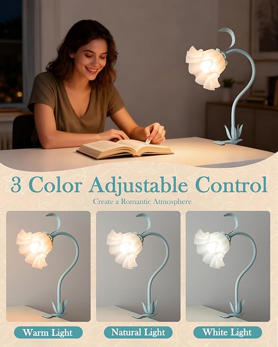 Flower Lamp Clip on Light, 3 Color Modes Eye-Caring Desk Lamp with Clamp