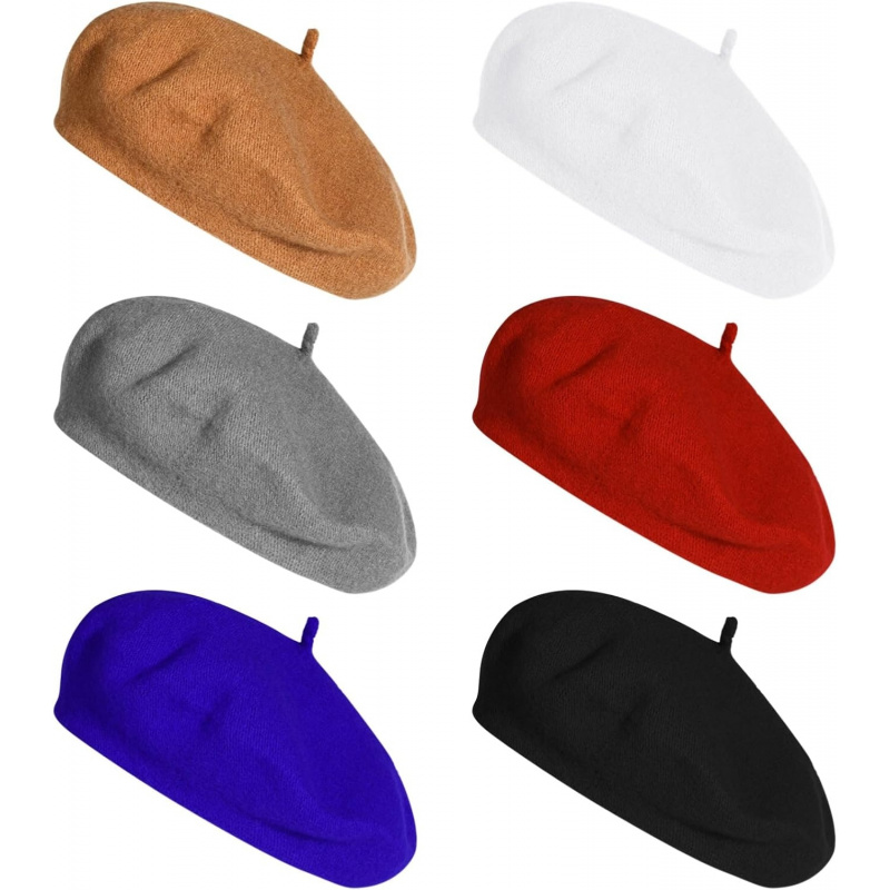 6 PCS Beret Hats, Woolen Blend Beret Caps