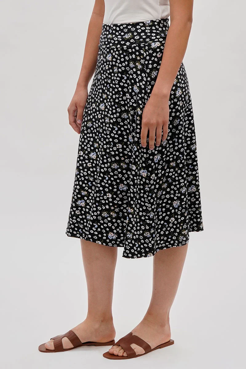 Floral A-Line Skirt - Black