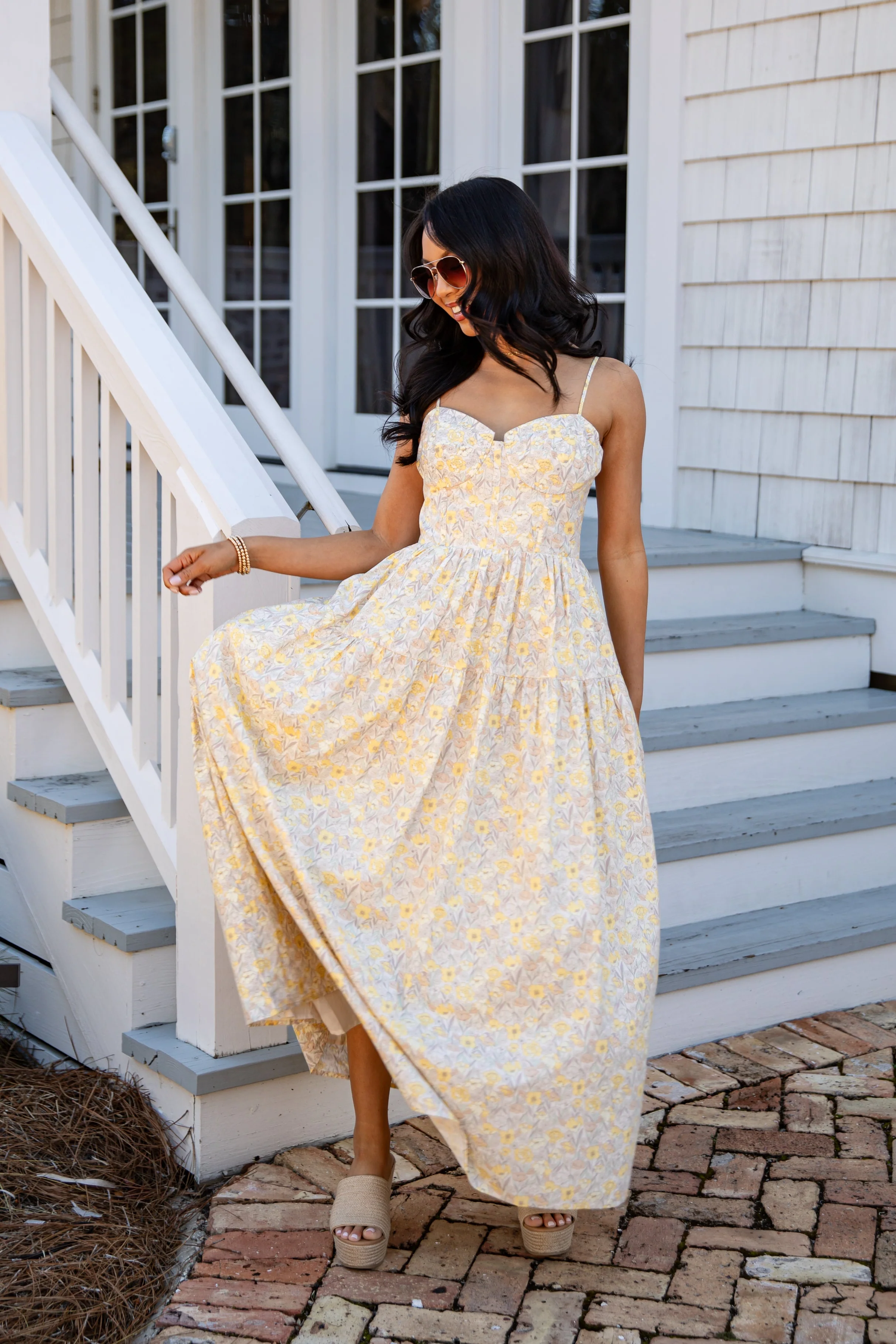 Sunlit Meadow Cream Floral Midi Dress