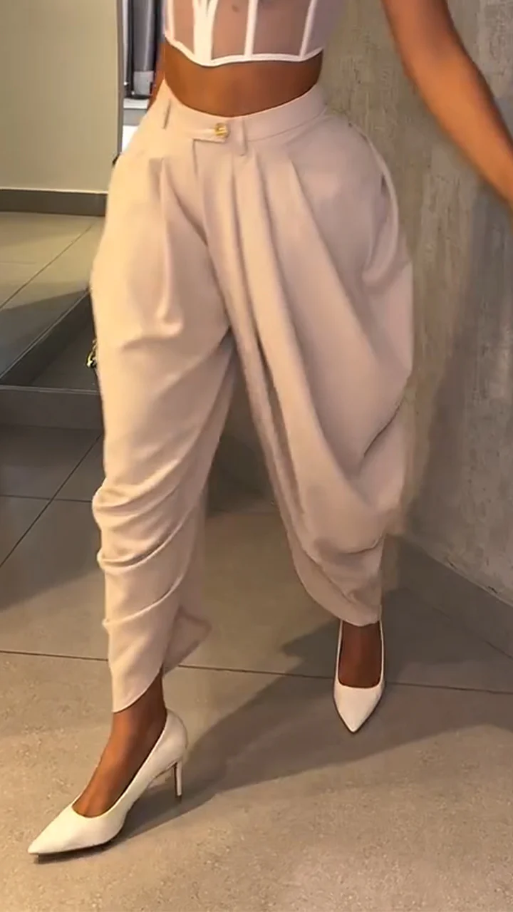 Ladies' Irregular Solid Color Casual Pants
