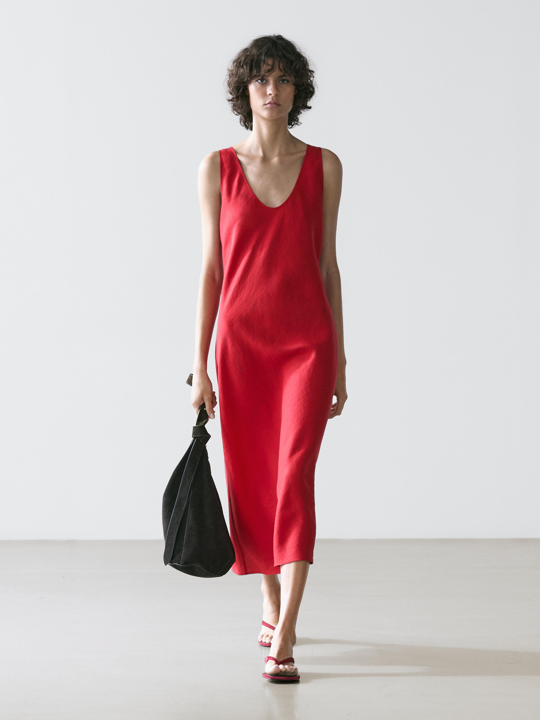 Vestido midi tirantes lino