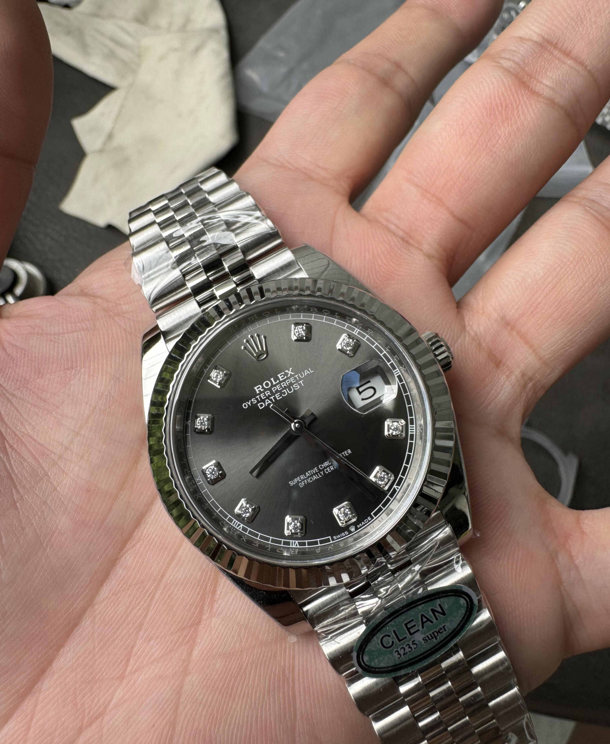 Clean Factory Datejust 126334 Grey Diamond Dial – Rolex Datejust Super Clone 41mm