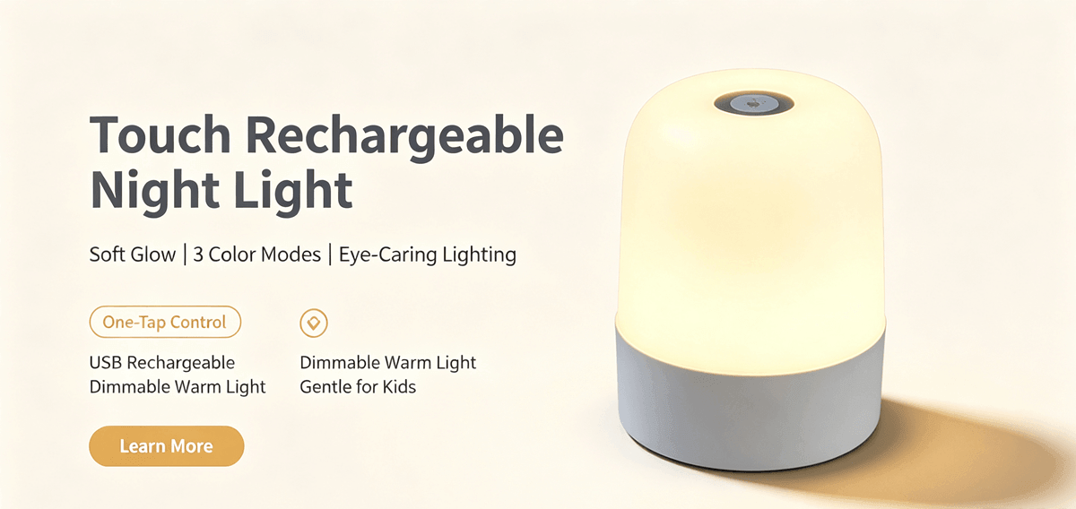 LIORQUE Rechargeable Touch Night Light: Gentle Light for Night‑time Needs - LIORQUE