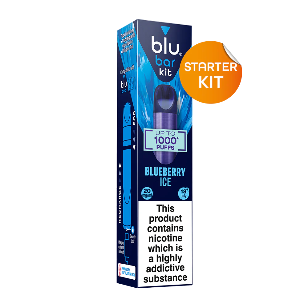 blu bar Starter Kit Rechargeable Device + Blueberry Ice Pod Vape 1000 - 2ml